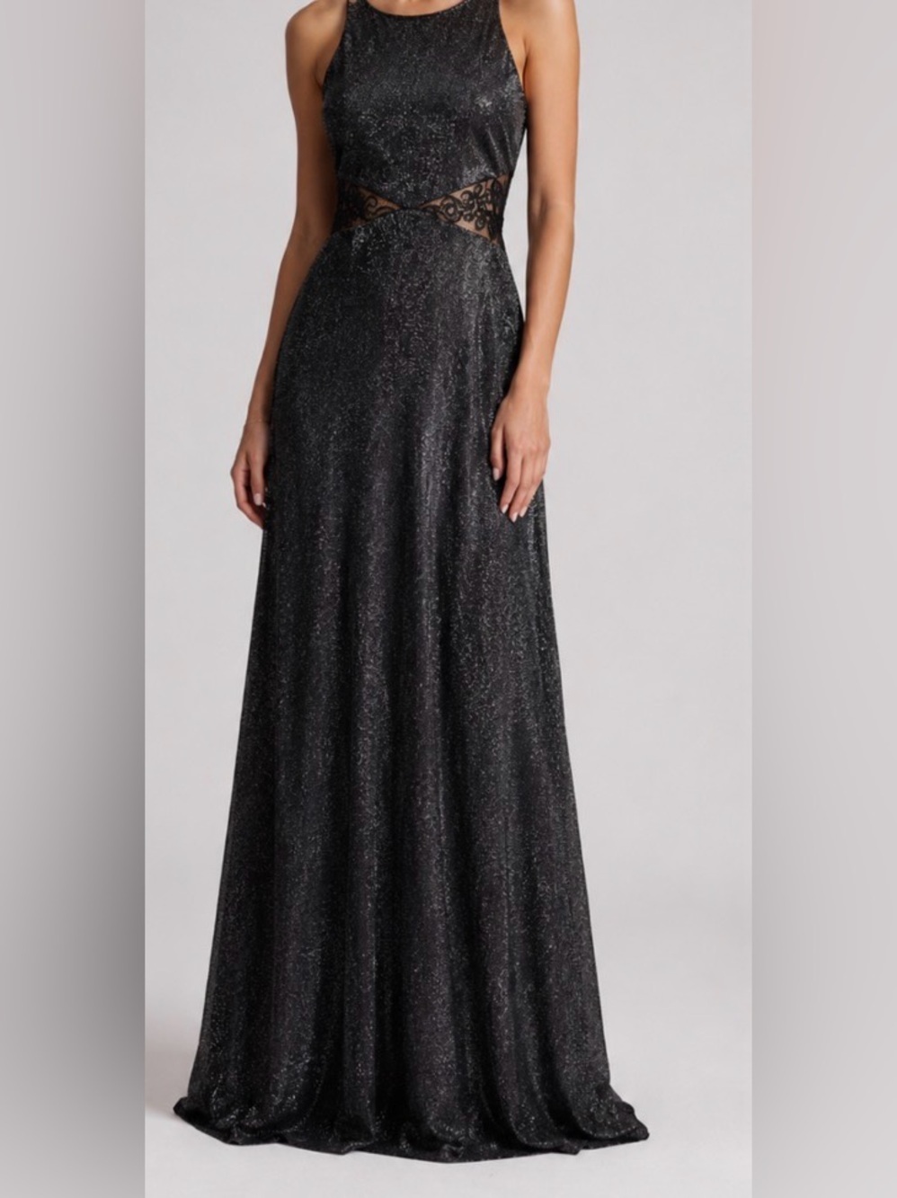 Rare bari jay black metallic maxi dress embroidered mesh 90s summer evening vtg